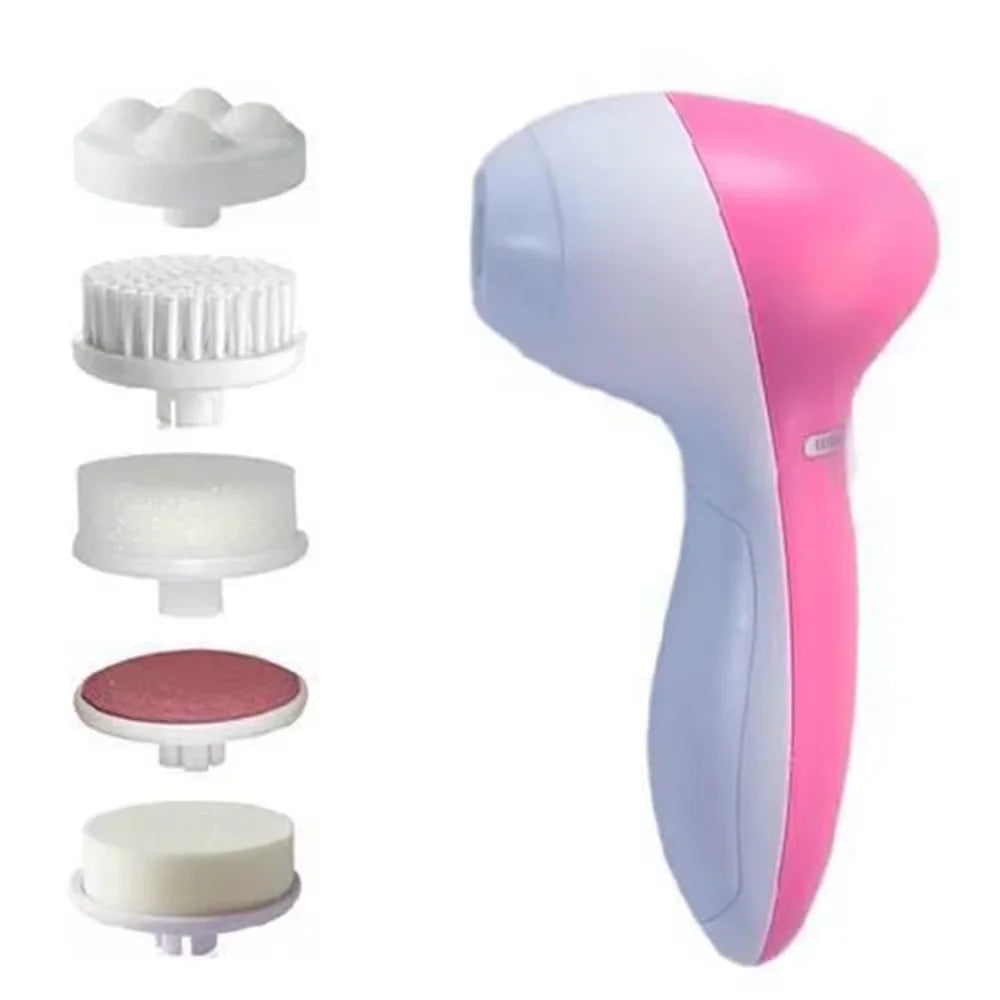 Facial Cleansing Brush 5-in-1 Battery-Powered Black