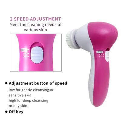 Facial Cleansing Brush 5-in-1 Battery-Powered Black