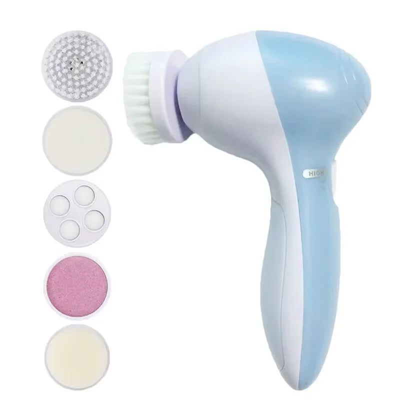 Facial Cleansing Brush 5-in-1 Battery-Powered Black