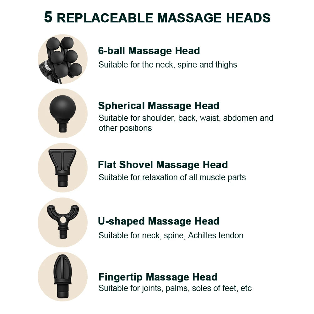 Massage Gun With 6 Heads and Adjustable Intensity