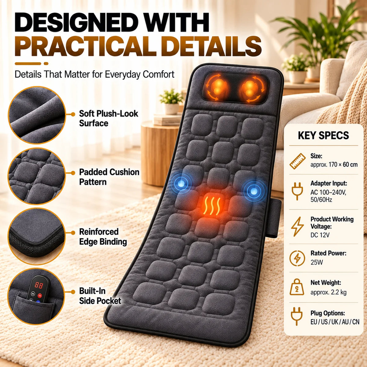 Massage Mat With Heat and Neck Kneading