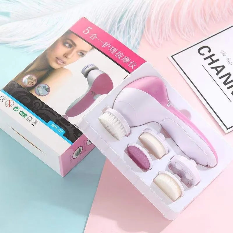 Facial Cleansing Brush 5-in-1 Battery-Powered Black