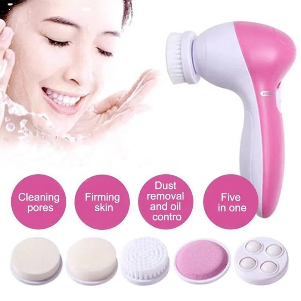 Facial Cleansing Brush 5-in-1 Battery-Powered Black