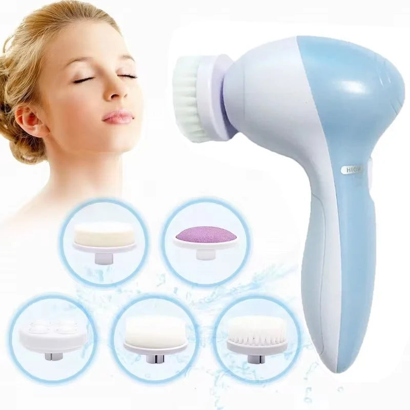 Facial Cleansing Brush 5-in-1 Battery-Powered Black