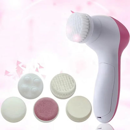 Facial Cleansing Brush 5-in-1 Battery-Powered Black