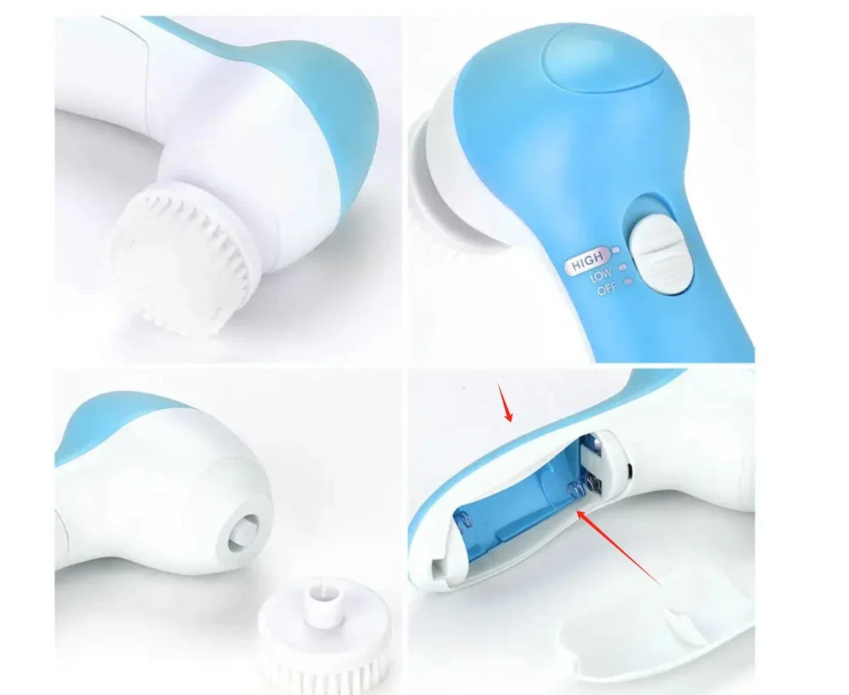 Facial Cleansing Brush 5-in-1 Battery-Powered Black